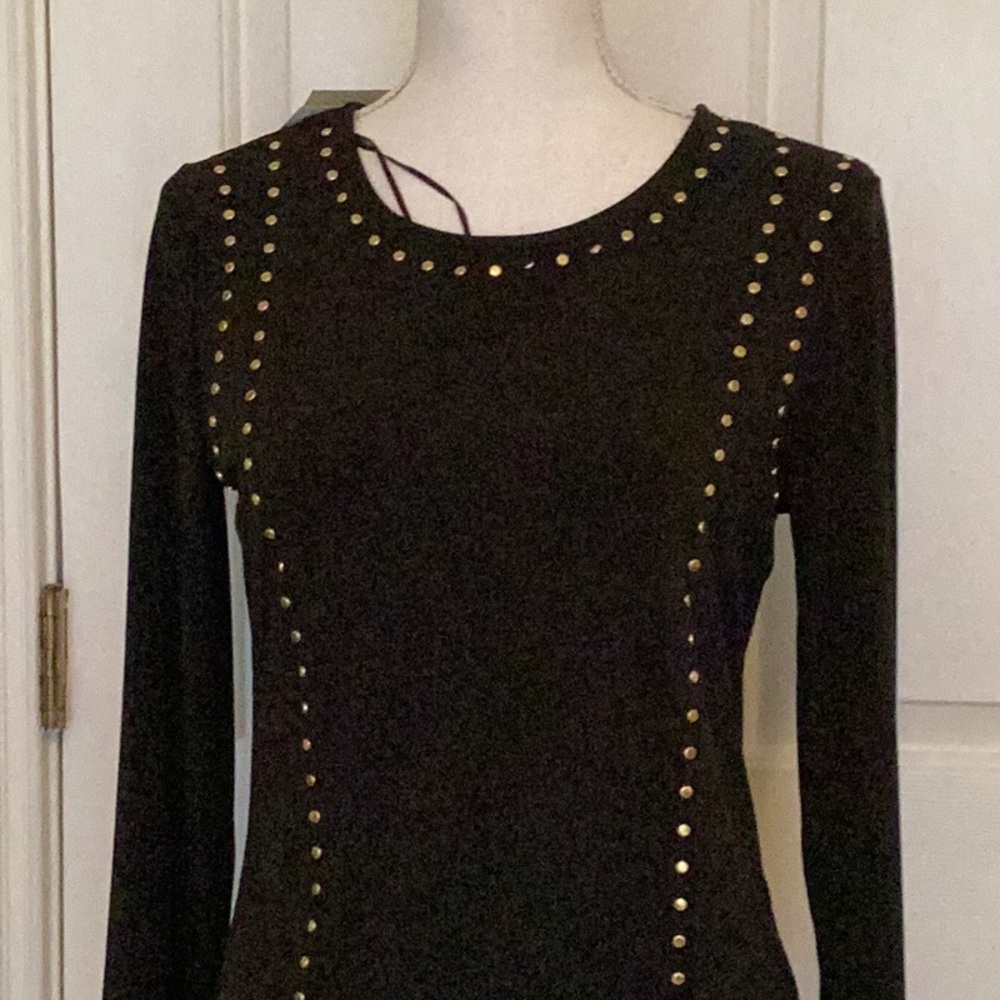 NWT Carmen Mark Valvo Black Slinky Top w/ Gold Studs